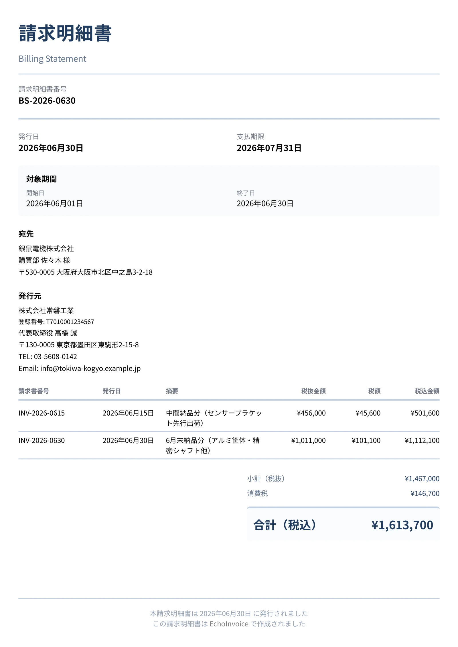 請求明細書のPDF出力サンプル